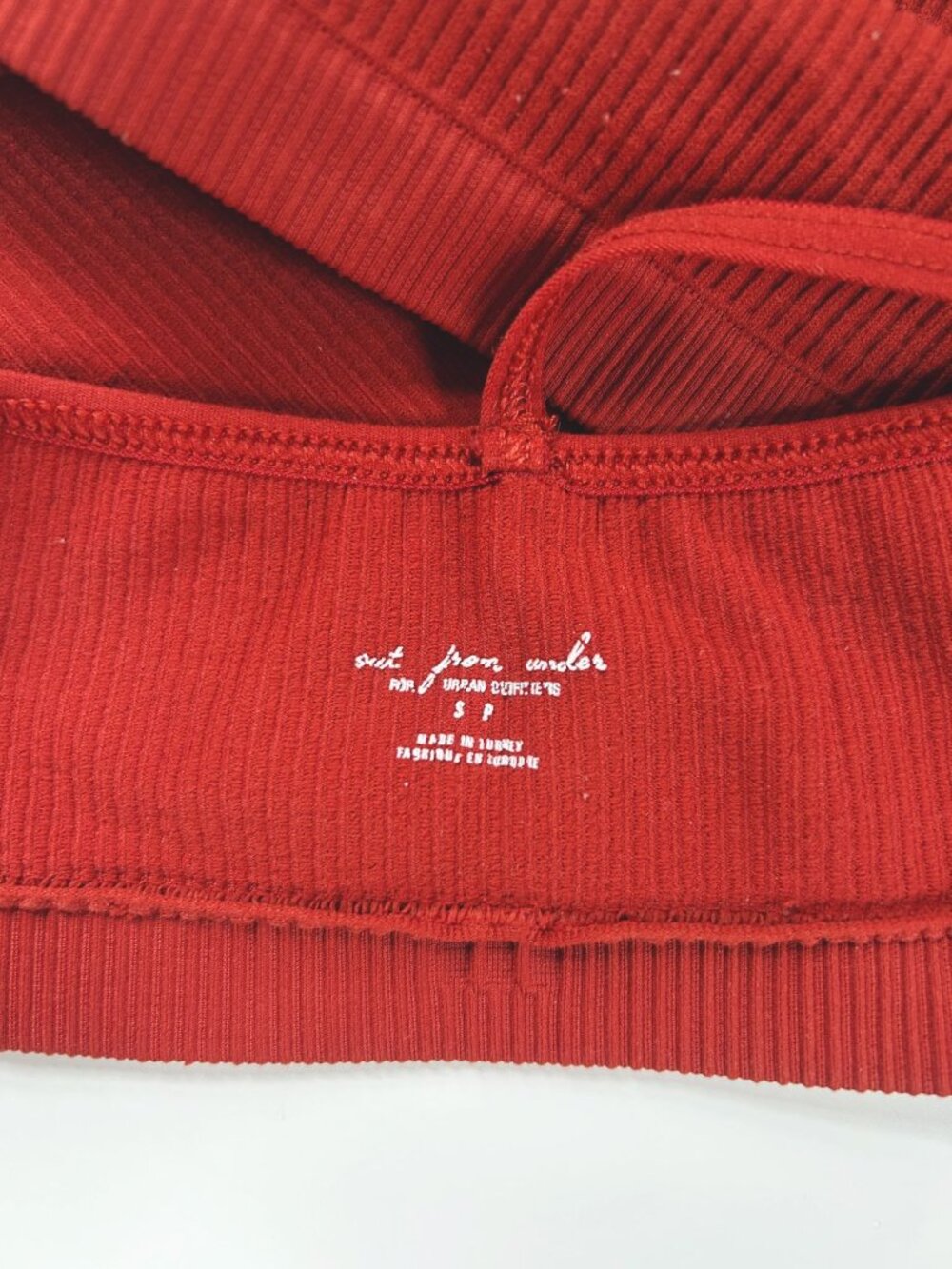 Out From Under Urban Outfitters Red Ribbed Mock Neck Halter Crop Top S - Picture 3 of 5